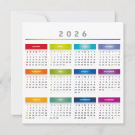 Kleurrijke 2026 Agenda - Regenboogkleuren 3 Kolomm Feestdagenkaart