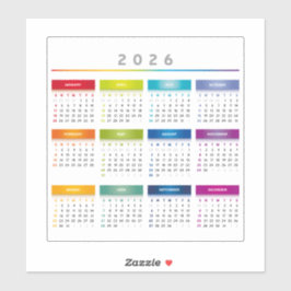 Kleurrijke 2026 Agenda - Regenboogkleuren 3 Kolomm Sticker