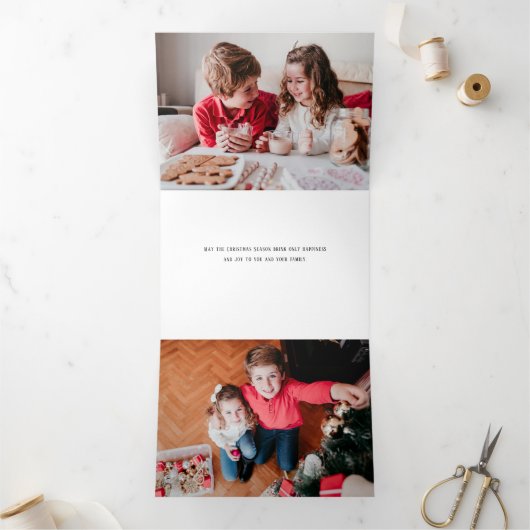 Kleurrijke 2-Foto Vrolijke Kerstpuntjes Drieluik Wenskaart (Binnen)