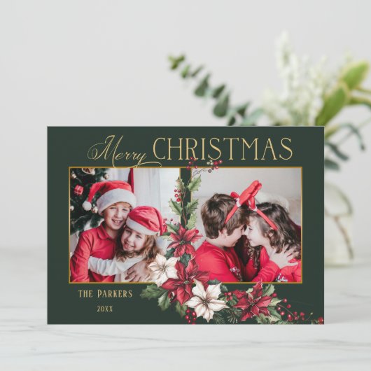 Kleurrijke 2-Foto Vrolijke Kerstpuntjes Feestdagenkaart (Staand voorkant)