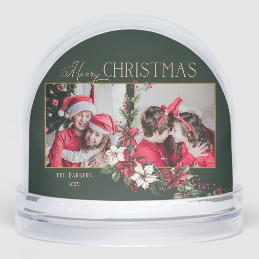 Kleurrijke 2-Foto Vrolijke Kerstpuntjes Sneeuwbol (Voorkant)