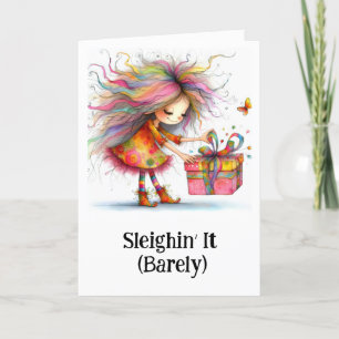 * Kleurrijke 2 grillige kerstmeisje cadeau AP97 Bedankkaart