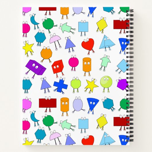 Kleurrijke 2D- en 3D-meetkundige vormen Onderwijze Notitieboek (Achterkant)