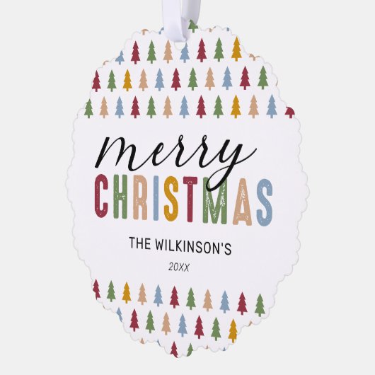 Kleurrijke 3 foto Vrolijk Kerstfeest Ornament Kaart (Links)
