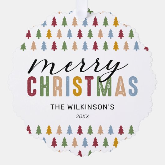 Kleurrijke 3 foto Vrolijk Kerstfeest Ornament Kaart (Voorkant)