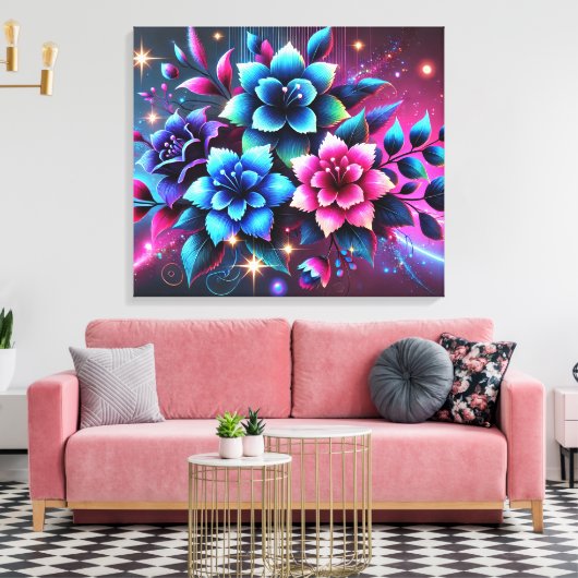 Kleurrijke 3D-bloemen Canvas Afdruk (Insitu (Woonkamer))