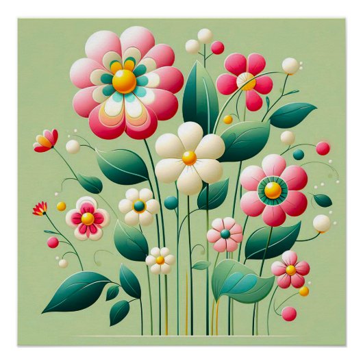 Kleurrijke 3D bloemen Perfect Poster (Voorkant)