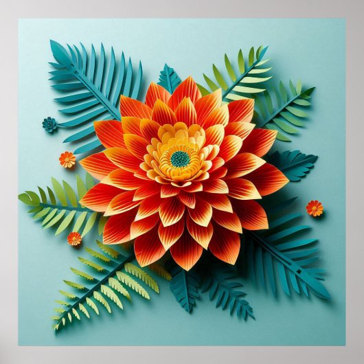 Kleurrijke 3D bloemen Poster (Voorkant)