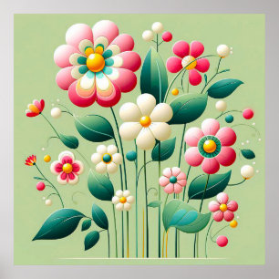 Kleurrijke 3D bloemen Poster