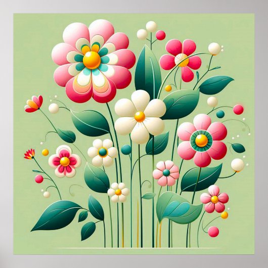 Kleurrijke 3D-bloemen Poster (Voorkant)