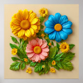 Kleurrijke 3D bloemen Poster (Voorkant)