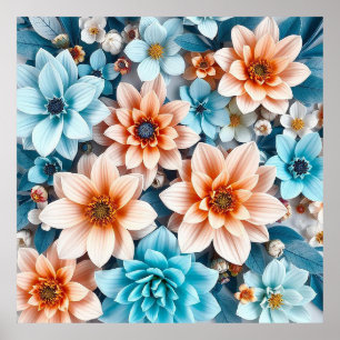 Kleurrijke 3D-bloemen Poster