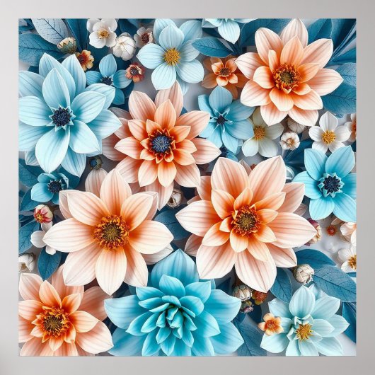 Kleurrijke 3D-bloemen Poster (Voorkant)