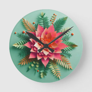 Kleurrijke 3D-bloemen Ronde Klok
