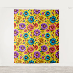 Kleurrijke 3D-bloemen Wandkleed