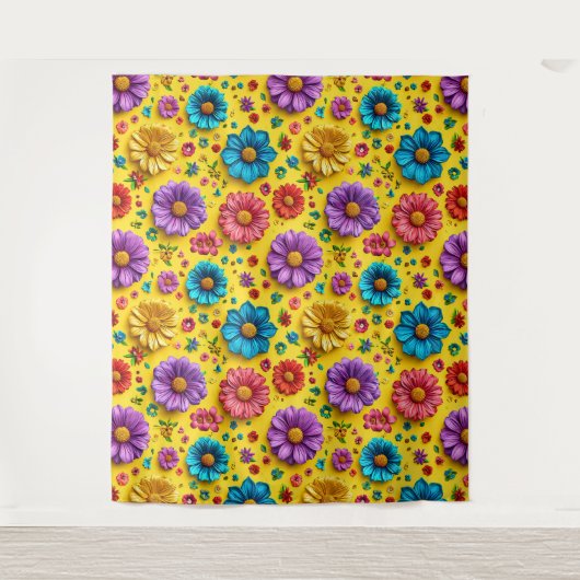 Kleurrijke 3D-bloemen Wandkleed (Voorkant)