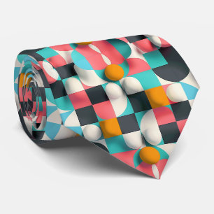 Kleurrijke 3D-bollen en geometrisch rasterpatroon Stropdas