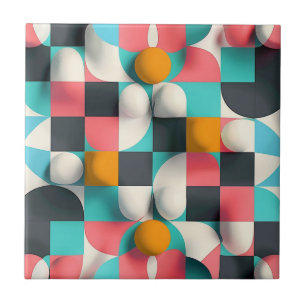 Kleurrijke 3D-bollen en geometrisch rasterpatroon Tegeltje