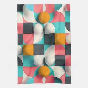 Kleurrijke 3D-bollen en geometrisch rasterpatroon Theedoek