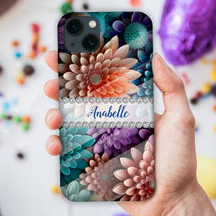 Kleurrijke 3D chrysanten, diamant lijst op maat Case-Mate iPhone Case