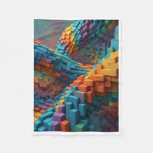Kleurrijke 3D Geometrische Blokken Regenboog Kunst Fleece Deken