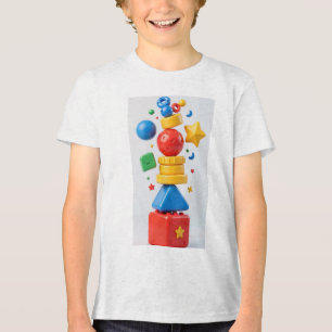 Kleurrijke 3D kinder speelgoed Toren Verticaal Tri-Blend Shirt