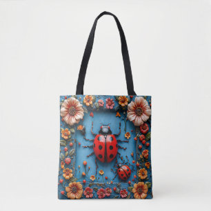 Kleurrijke 3d lieveheersbeestje tote bag