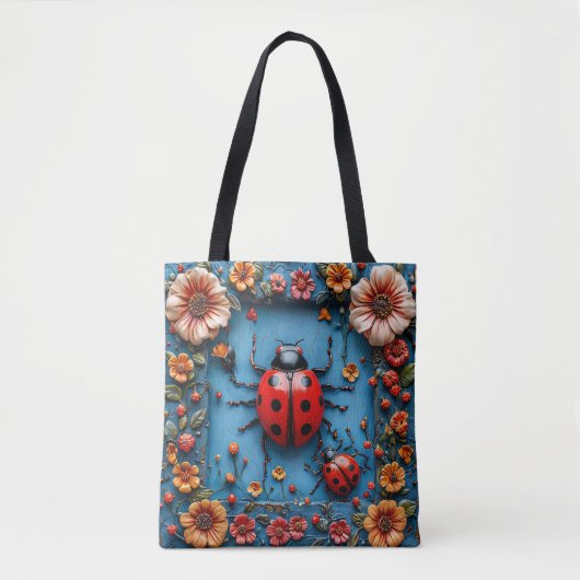 Kleurrijke 3d lieveheersbeestje tote bag (Voorkant)