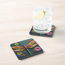 KLEURRIJKE 3D LOOK DRAGONFLY & BLOEMEN BIER ONDERZETTER