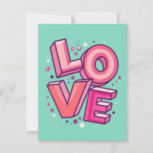 Kleurrijke 3D LOVE Typography Art op Mint Green Ba Briefkaart