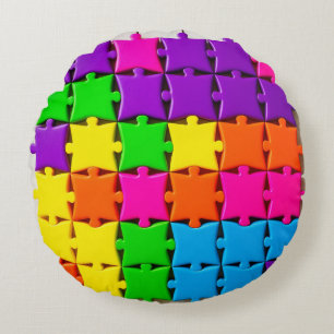 Kleurrijke 3D-puzzelstukken gerangschikt Rond Kussen