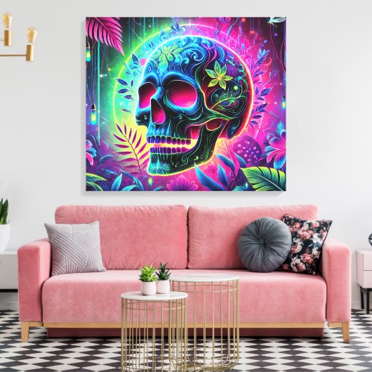 Kleurrijke 3D-schedel Canvas Afdruk (Insitu (Woonkamer))