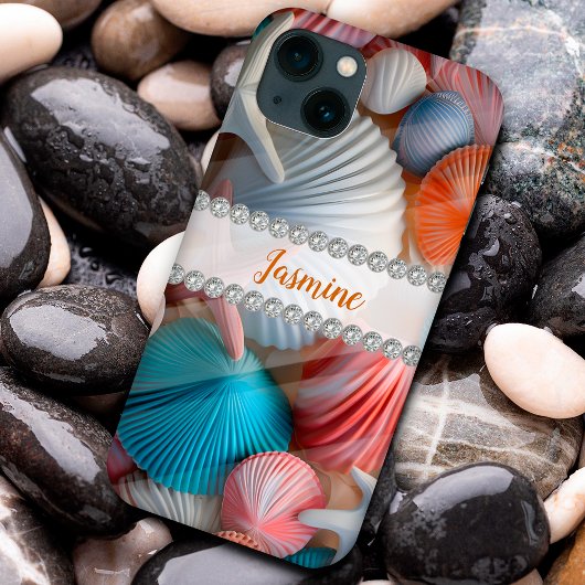Kleurrijke 3D Sea shells, diamant lijst op maat Case-Mate iPhone Case