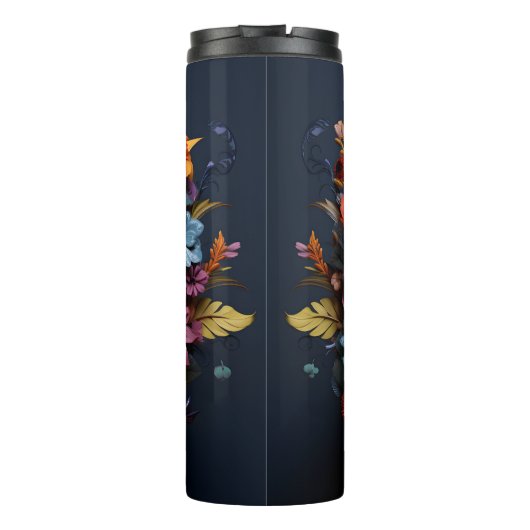 Kleurrijke 3D Suikerschedel en Bloemen Thermosbeker (Achterkant)