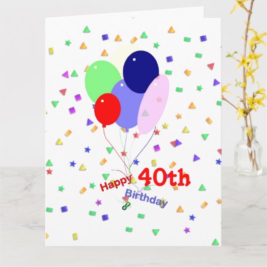 Kleurrijke 40e verjaardag ballonnen kaart (Gele Bloem)