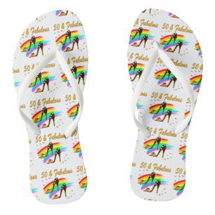 KLEURRIJKE 50 EN FANTASTISCHE 50E VERJAARDAG TEENSLIPPERS
