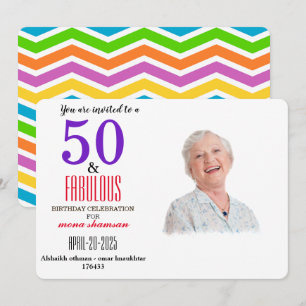 Kleurrijke 50 & Fabulous Uitnodiging