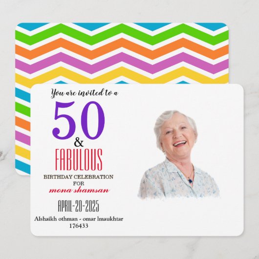 Kleurrijke 50 & Fabulous Uitnodiging (Voorkant / Achterkant)