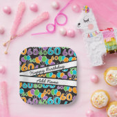 Kleurrijke 60e verjaardag gepersonaliseerde naam papieren bordje (Feest)