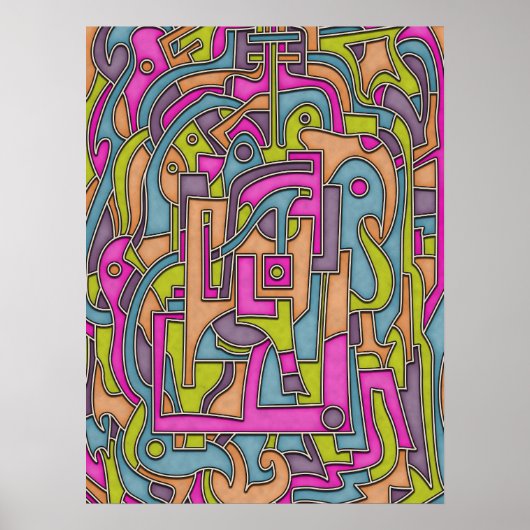 Kleurrijke 60s Mod Geometrisch Abstract Poster (Voorkant)