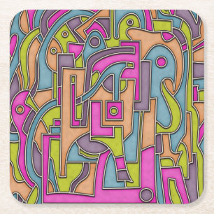Kleurrijke 60s Mod Geometrische Abstracte Kartonnen Onderzetters