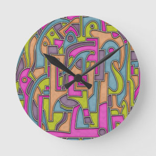 Kleurrijke 60s Mod Geometrische Abstracte Ronde Klok