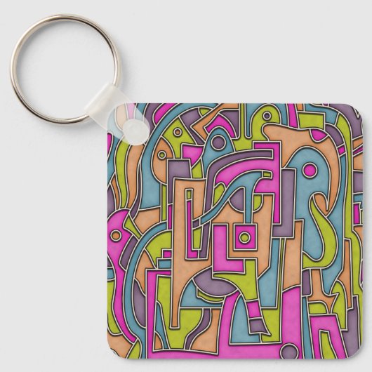 Kleurrijke 60s Mod Geometrische Abstracte Sleutelhanger (Voorkant)