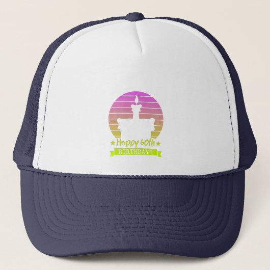 kleurrijke 60ste verjaardag Cake Trucker Pet (Voorkant)