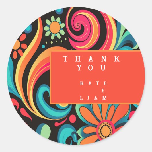 kleurrijke 70'er jaren  ronde sticker (Voorkant)