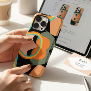Kleurrijke 70s retro abstracte esthetiek op zwart Case-Mate iPhone 14 pro max hoesje