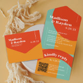 Kleurrijke 70s Retro Abstracte Foto QR Code Bruilo All In One Uitnodiging