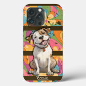 Kleurrijke 70's Retro Funny Bull Dog gepersonalise Case-Mate iPhone Case (Achterkant)