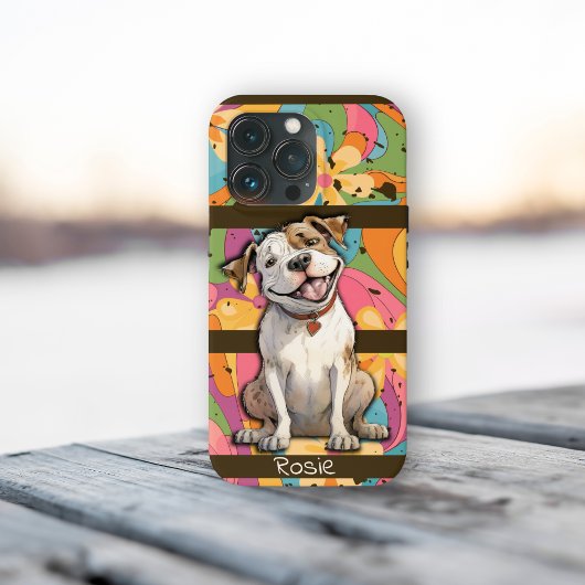 Kleurrijke 70's Retro Funny Bull Dog gepersonalise Case-Mate iPhone Case
