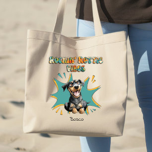 Kleurrijke 70's Retro Grappige Hond Ras Gepersonal Grote Tote Bag